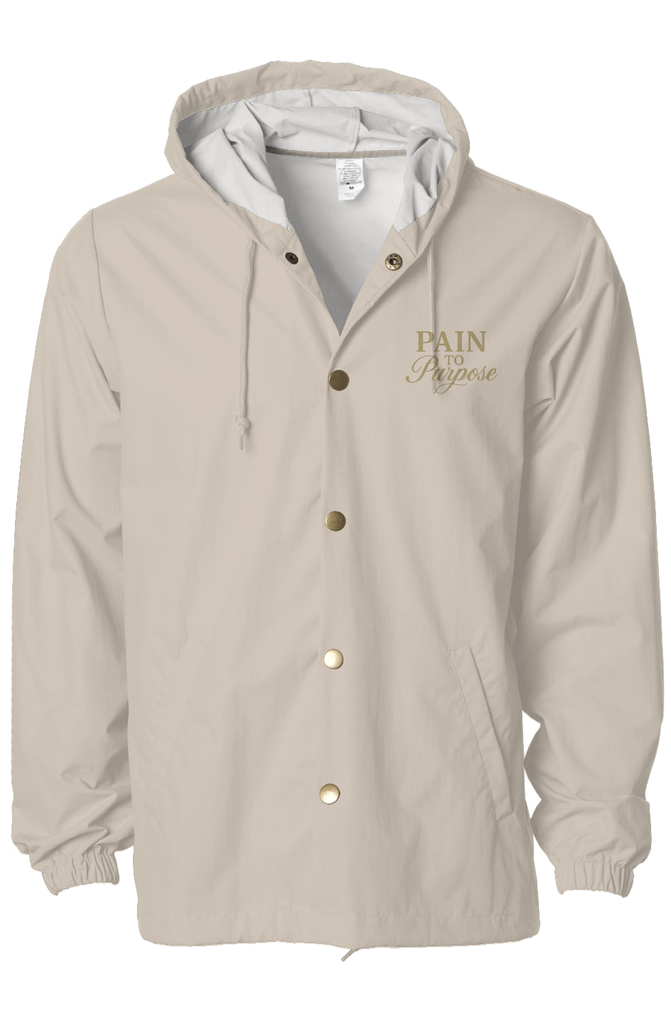 Pain To Purpose Embroidered Water-Resistant Hooded Windbreaker