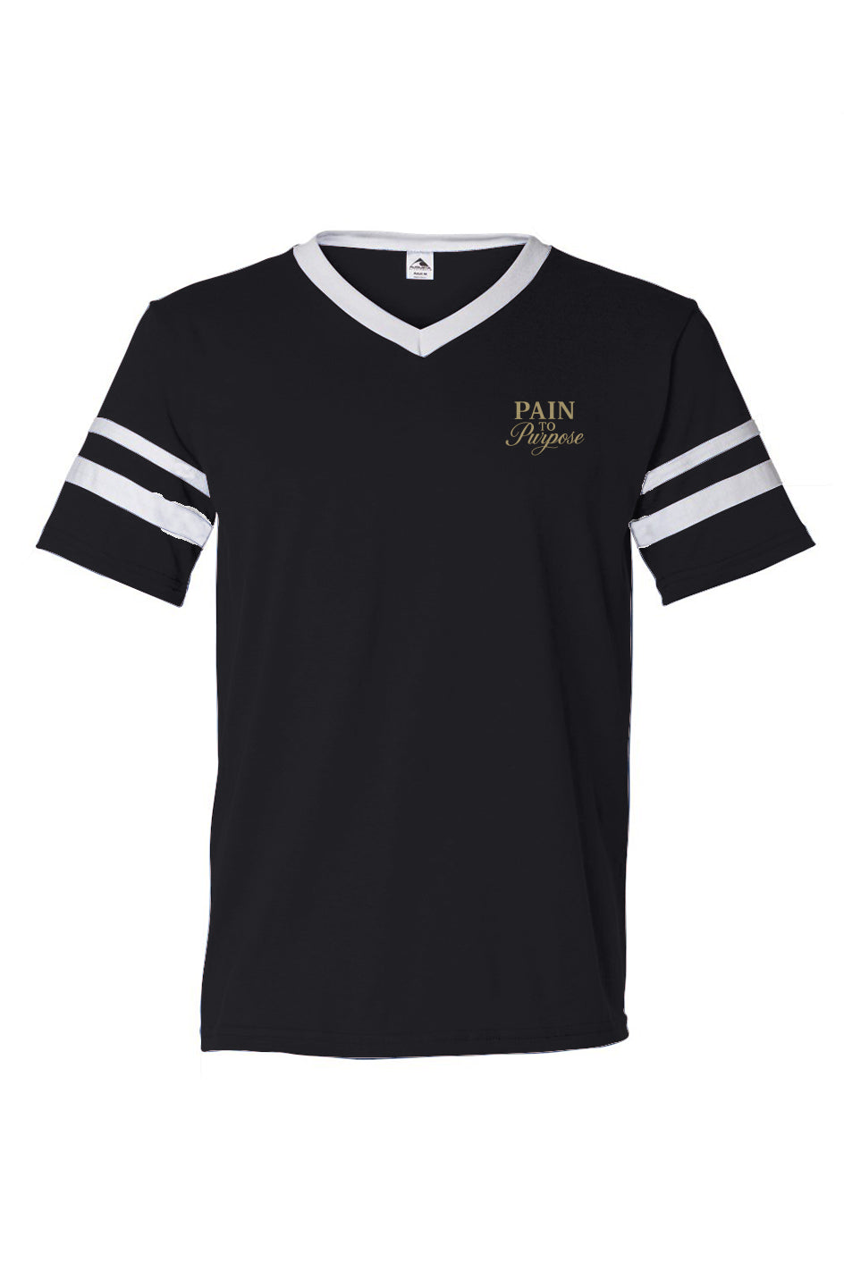 Pain To Purpose Embroidered V-Neck Striped Sleeves Jersey