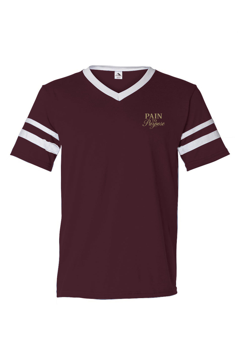 Pain To Purpose Embroidered V-Neck Striped Sleeves Jersey