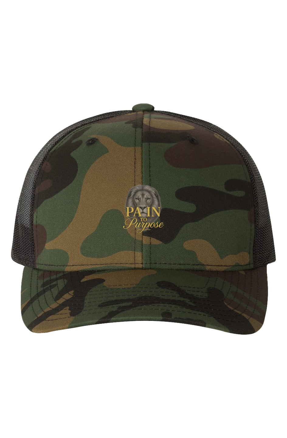 Pain To Purpose Green Camo/ Black Trucker-Cap
