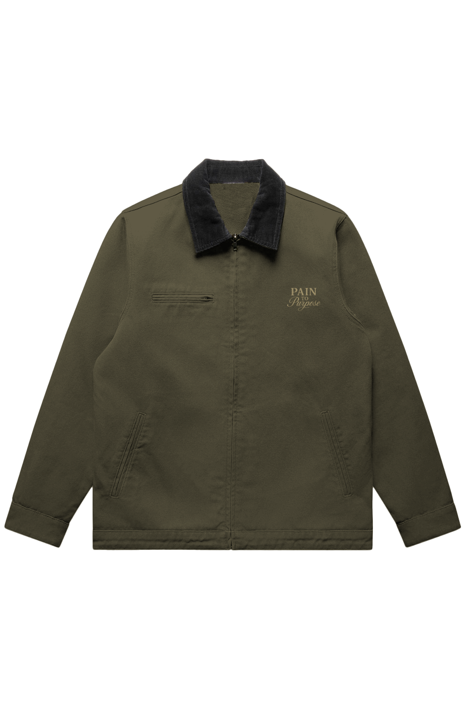 Pain To Purpose embroidered Canvas Cord Collar Jacket
