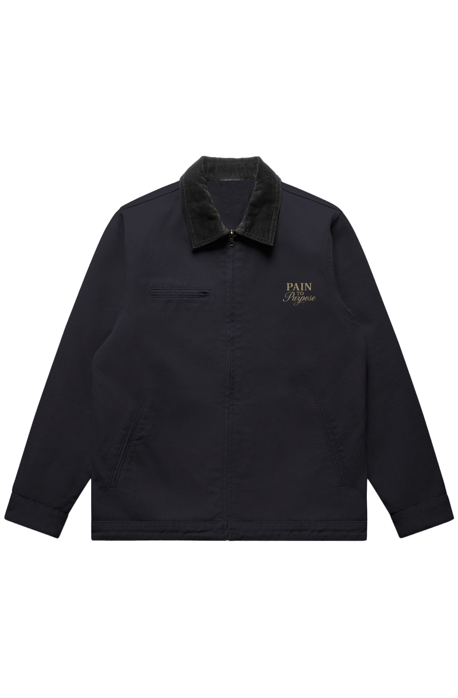 Pain To Purpose embroidered Canvas Cord Collar Jacket