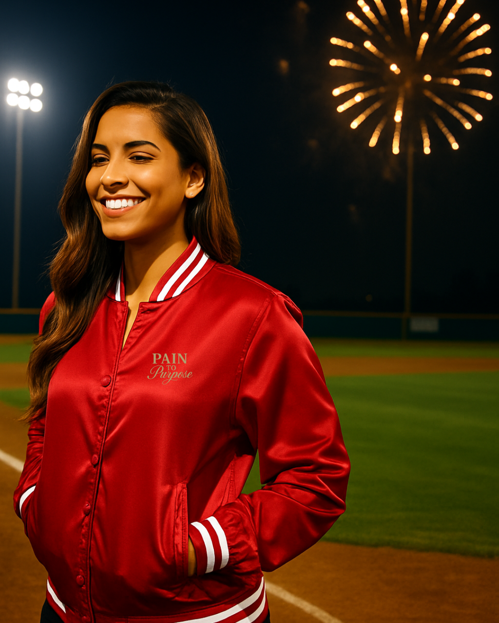 Pain To Purpose Satin Baseball Varsity Jacket