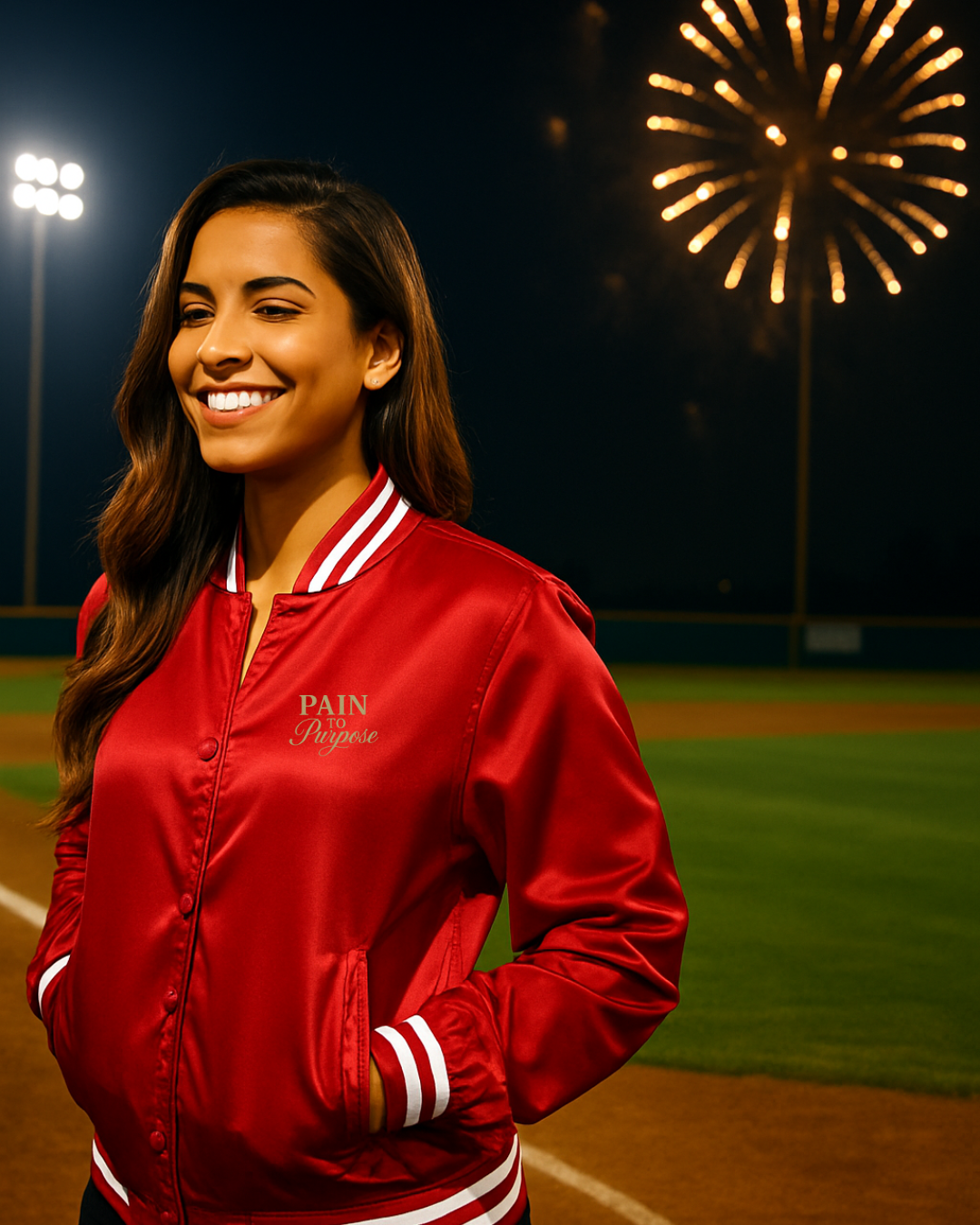 Pain To Purpose Satin Baseball Varsity Jacket
