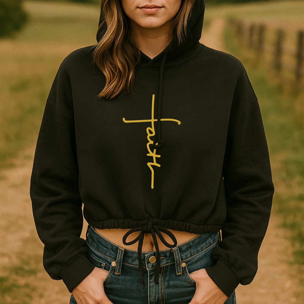 Pain To Purpose Faith Ladies' Cropped Oversize Hooded Sweatshirt