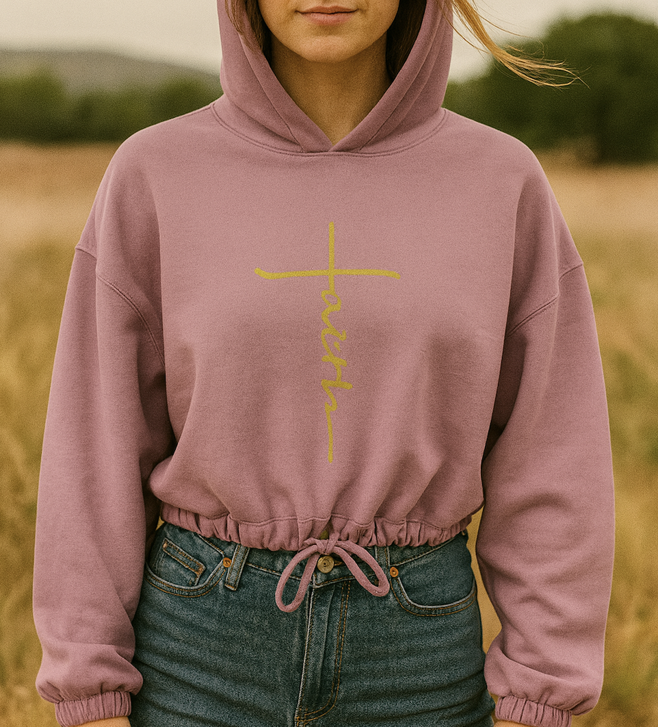 Pain To Purpose Faith Ladies' Cropped Oversize Hooded Sweatshirt