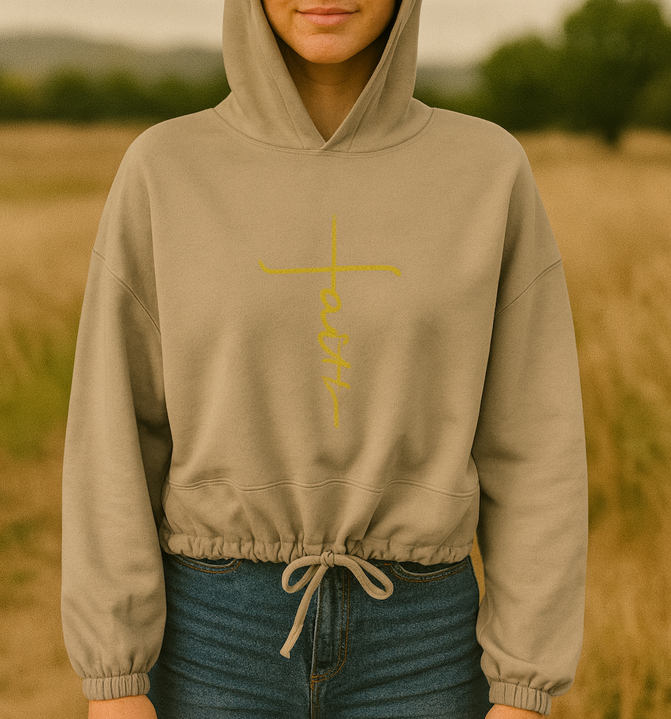 Pain To Purpose Faith Ladies' Cropped Oversize Hooded Sweatshirt