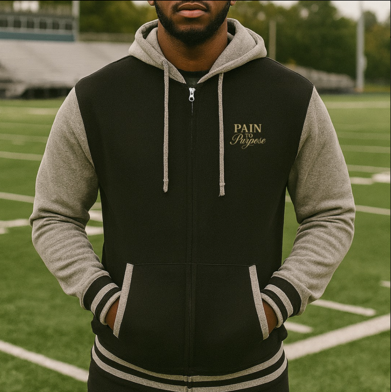 Pain To Purpose Embroidered Varsity Zip Hood